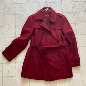 Calvin Klein Red Peacoat with belt. Size Large